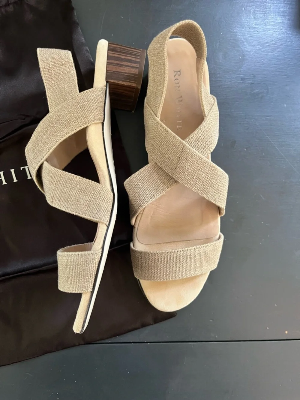 Ron White Women's Edie Tan Cross-Strap Sandals Sz 39.5/9.5 Comport Old Money